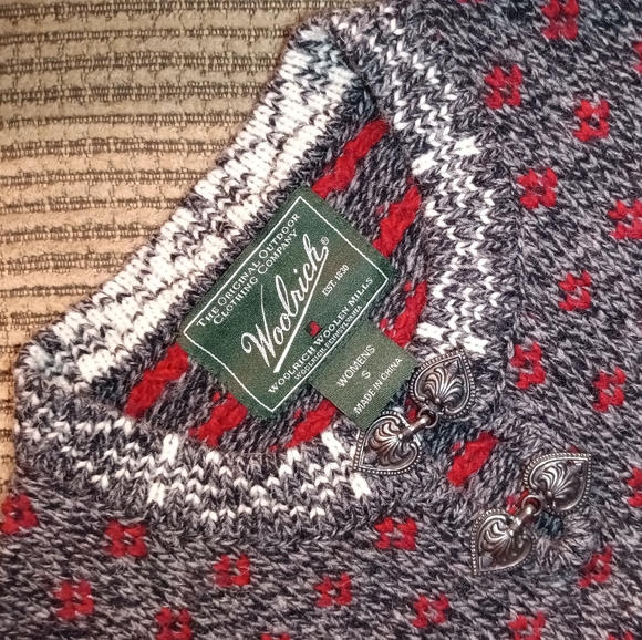 Woolrich | Lambswool Snowflake Winter Sweater Deep Ruby Multi Size Small - Picture 11 of 15